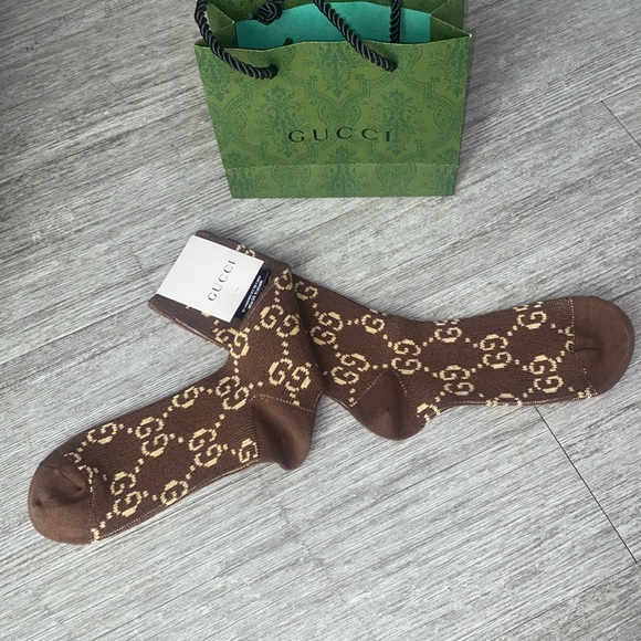 🤎🌰Brown and beige GG Lamé Gucci ankle socks 🧦 - Picture 1 of 6